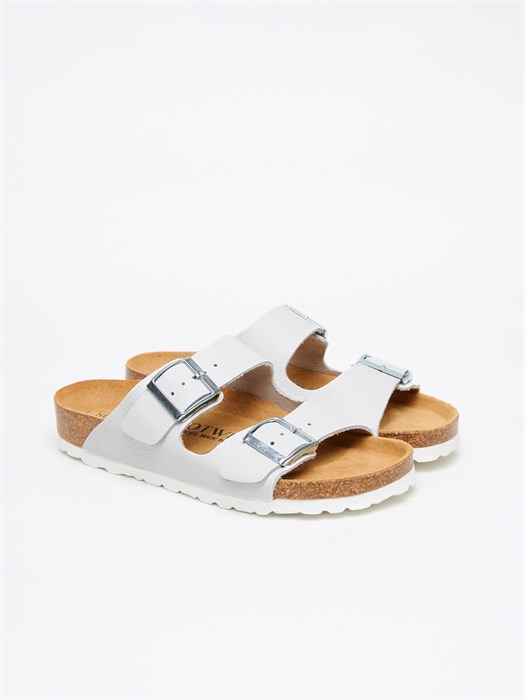 Сабо женские ортопедические с увеличенной полнотой из натуральной кожи 520015-121 White FOOTWELL на пробковой подошве 520015-121 White