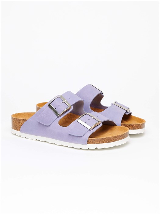 Сабо женские ортопедические с увеличенной полнотой из натуральной кожи 522015-111 Violett FOOTWELL на пробковой подошве 522015-111 Violett